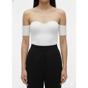 $265 Helmut Lang White Off The Shoulder Top Womens Size M Stretch Blouse Tee